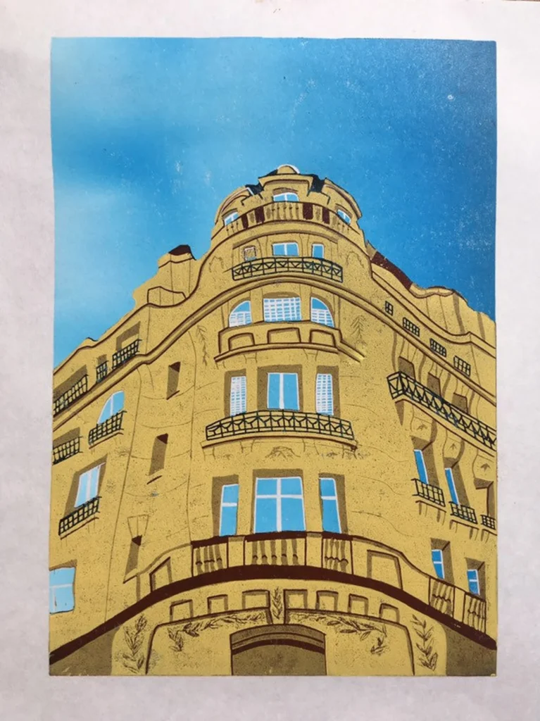 'Paris Building' Linocut